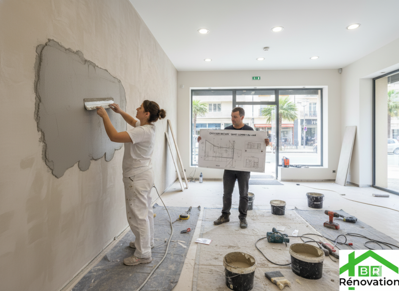 Réalisation de peinture décorative avec enduit effet pierre naturelle pour un local commercial avec devis sur mesure à Saint-Laurent-du-Var