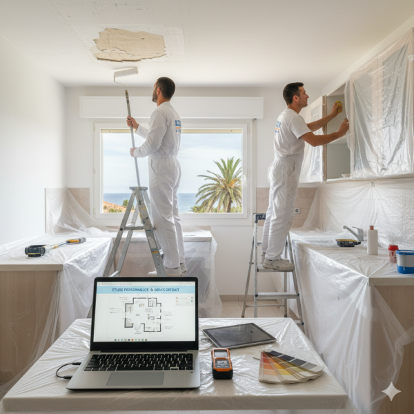 Rénovation peinture après dégât des eaux dans une cuisine familiale par un spécialiste avec étude personnalisée et devis gratuit à Saint-Laurent-du-Var